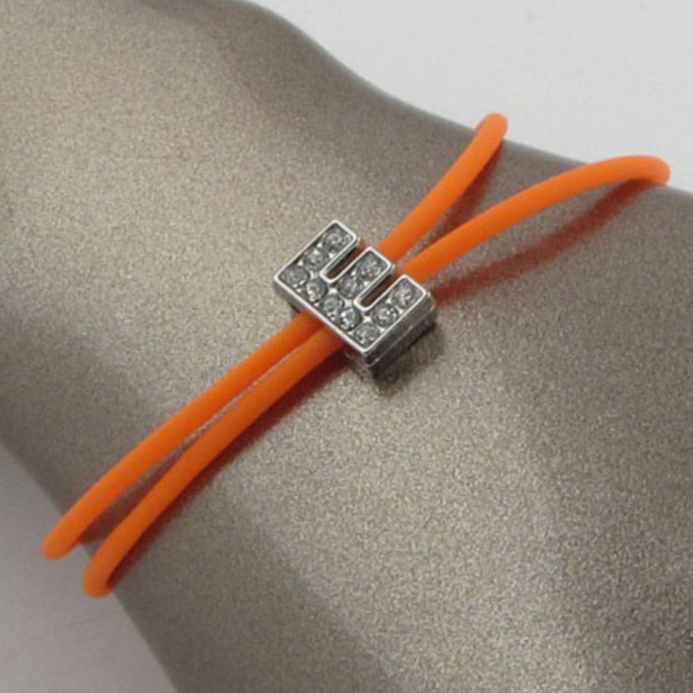 Orange Rubber Letter E Rhinestone Bracelet